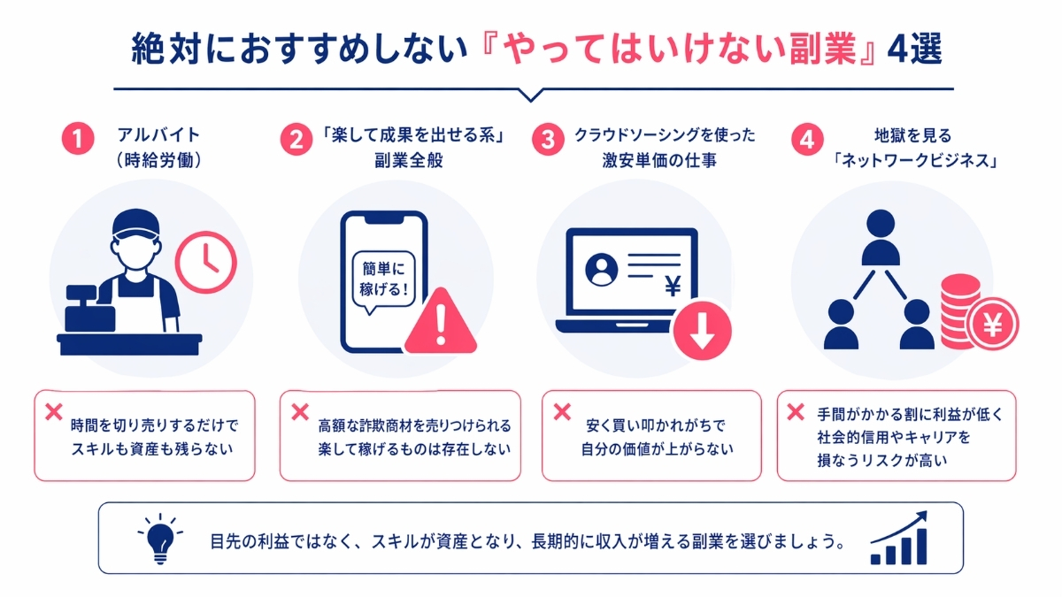 絶対にやってはいけない副業4選を詳しく解説